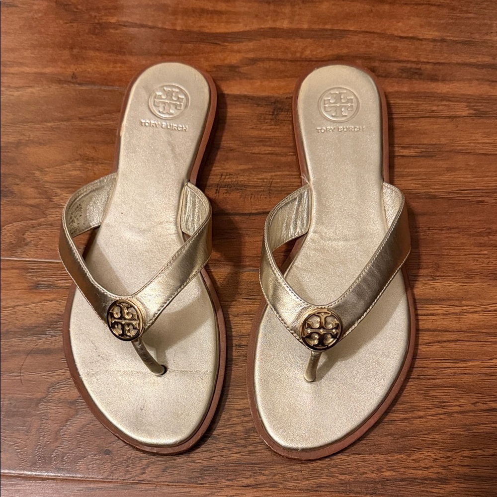 Tory Burch Gold Thong Sandals